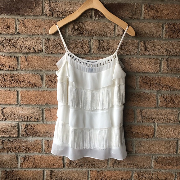 White House Black Market Tops - WHBM | White fringe tiered jewelry detaile…
